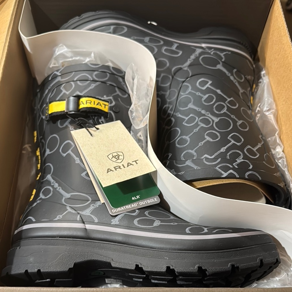 Ariat Gray and Yellow Rain Boots